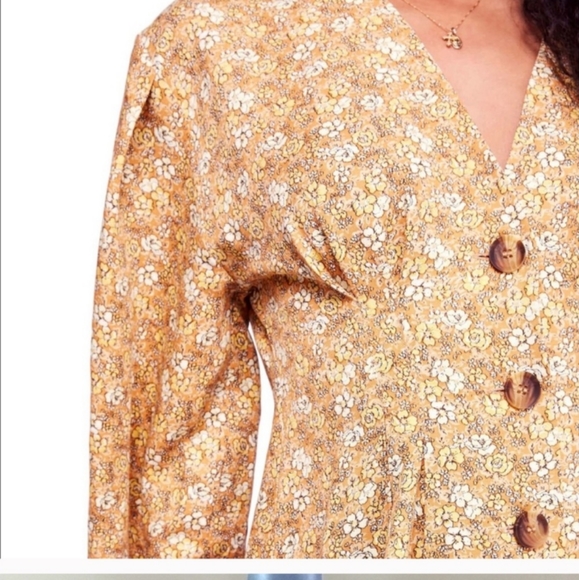 Free People Gold Floral Button Up Mini Dress - Picture 4 of 9